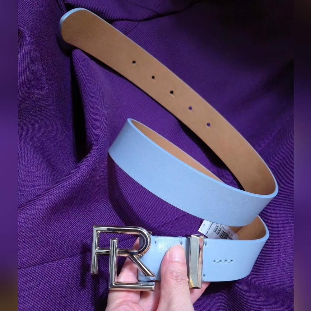 Ralph Lauren RL Womes  Light Blue and Tan Insude  Leather Belt Made In Italy